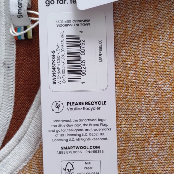 NWT Smartwool Size Small Shadow Pine Colorblock Honey Gold Donegal Sweater - Picture 5 of 16